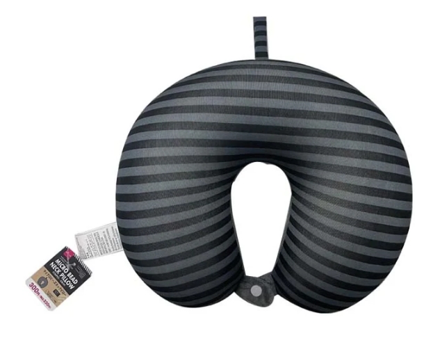 ダイソーマイクロビーズネックピロー（ボーダー、グレー）の画像