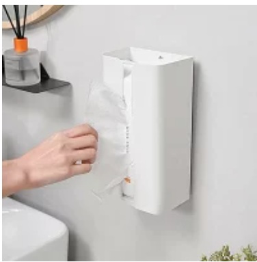 マグネット ティッシュケース ペーパーホルダー 長方形 片手で切れる キッチン 浴室 お風呂 洗面台 収納(白)の画像