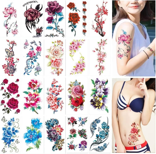 タトゥシール大きいサイズ花３D