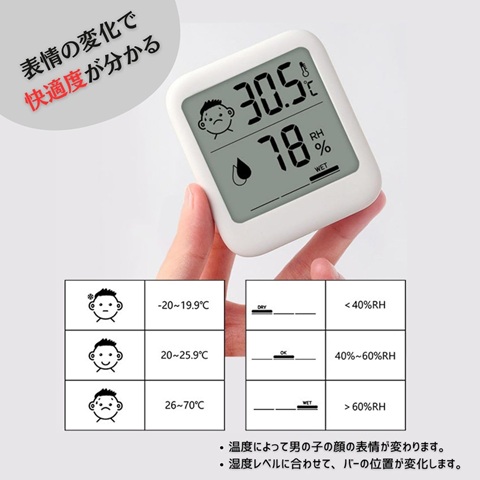 HATUSOKU デジタル 温湿度計 快適度顔表示付　表情アイコン