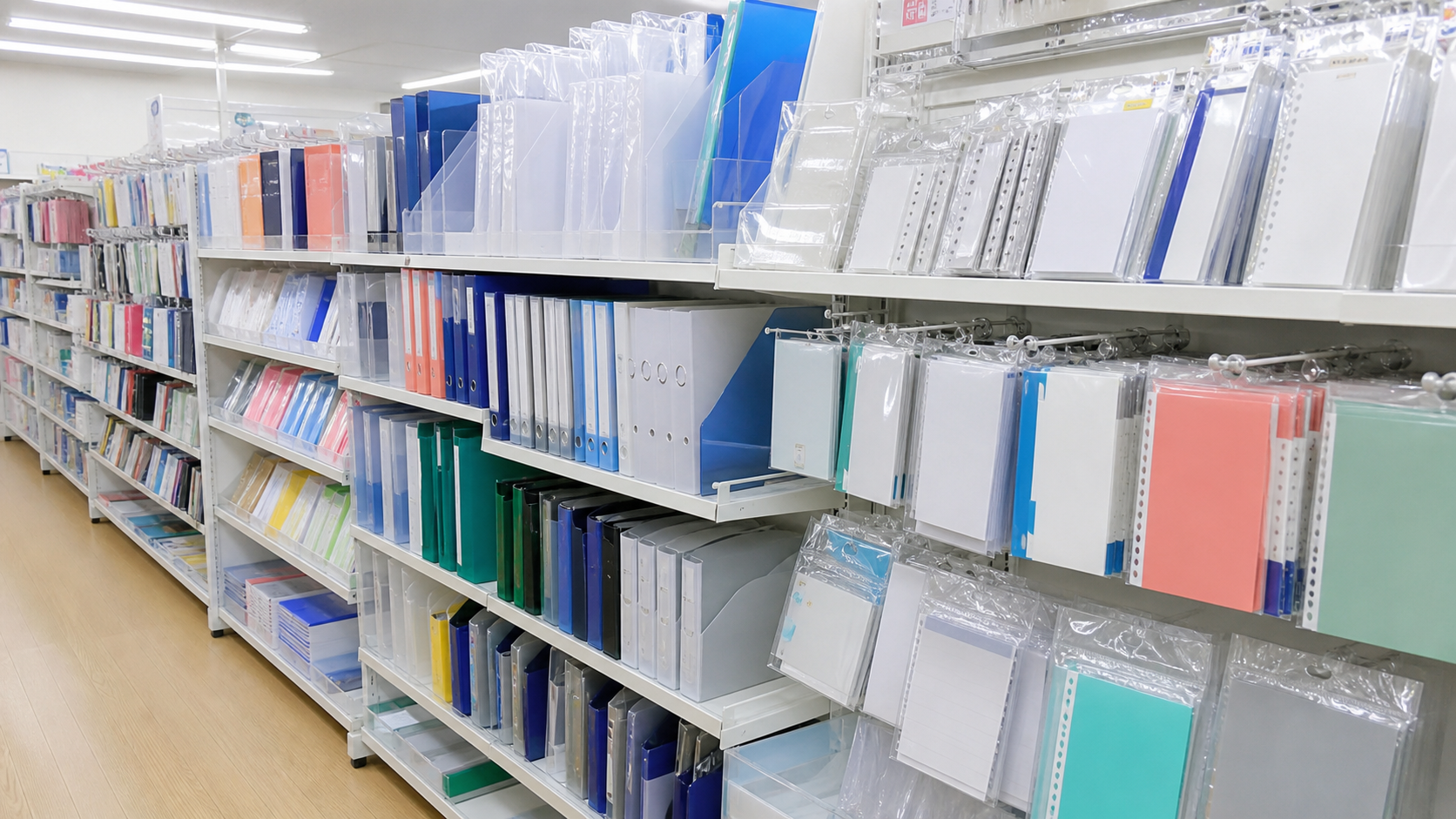 売り場は文具とファイル棚が中心ですの結論を示す手書き図解