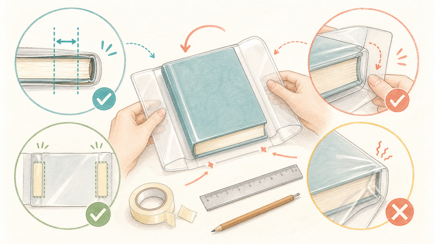 つける前に厚みとテープ位置を確認するの結論を示す手書き図解