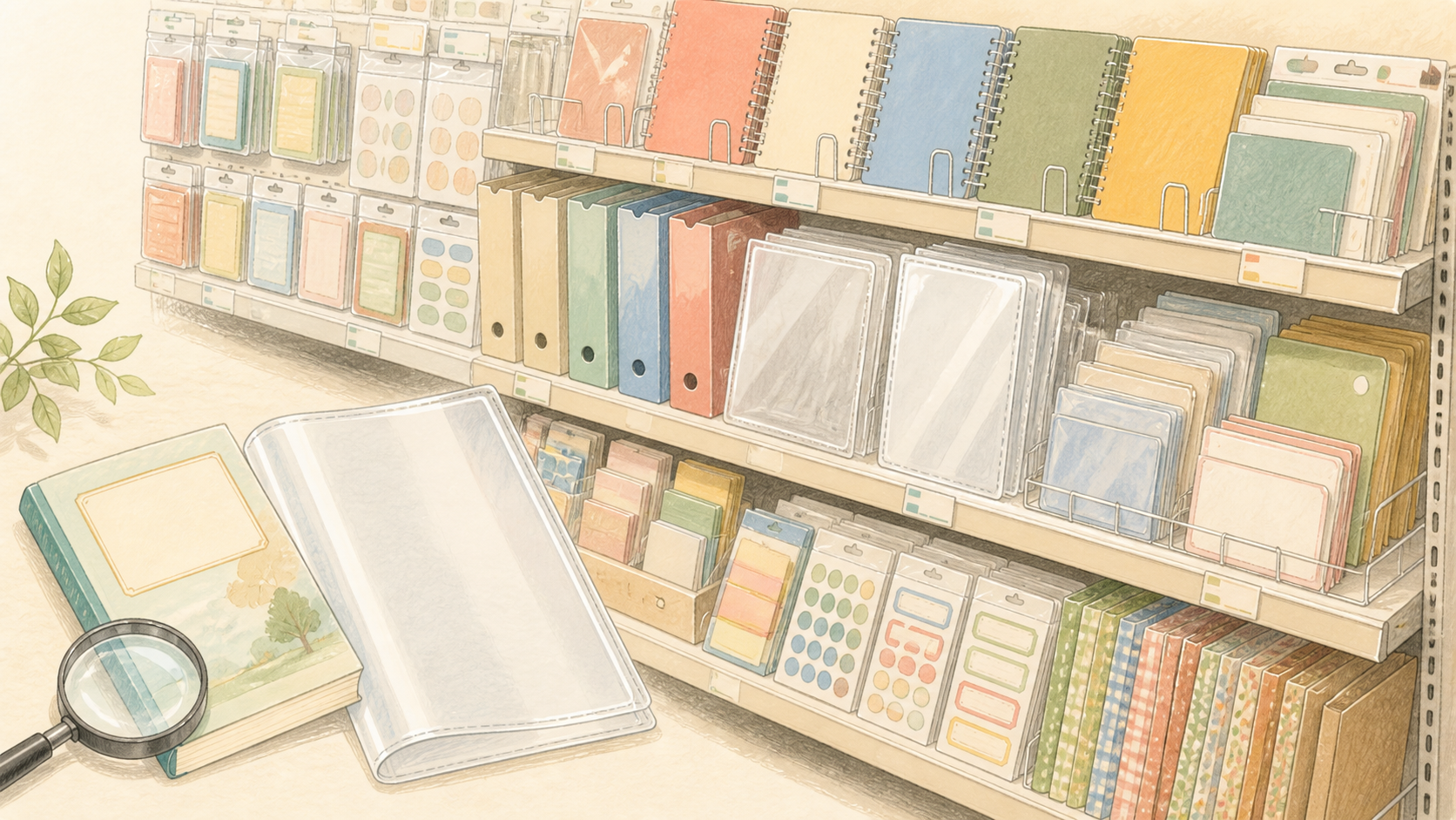 売り場は文具とファイル周辺の結論を示す手書き図解