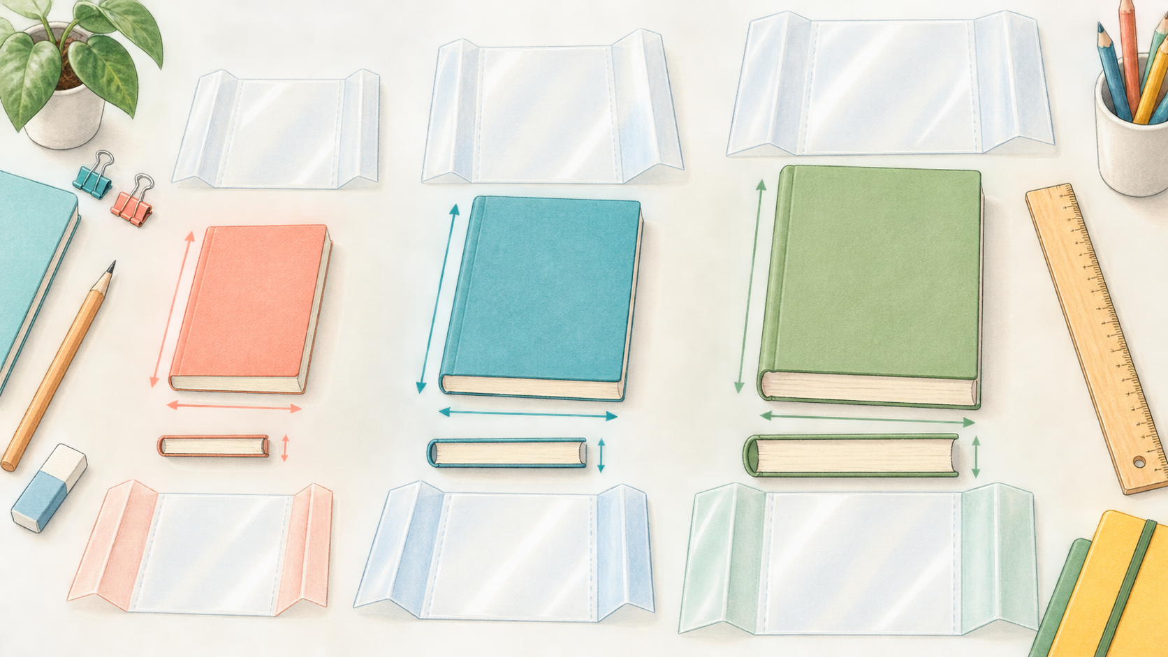 サイズは本の判型と厚みで選ぶの結論を示す手書き図解