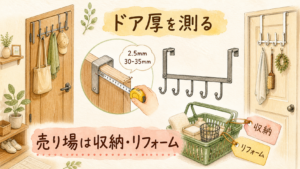 100均のドアフックはどこに売ってる！ドア厚と店舗売り場を確認の結論を示す手書き図解