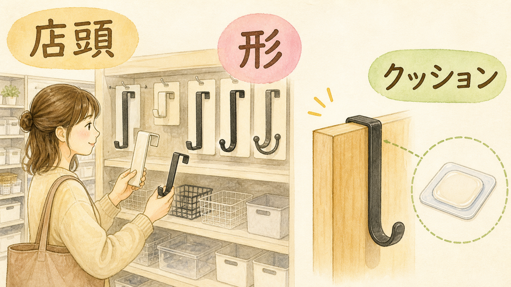 セリアは店頭で形を確認するの結論を示す手書き図解