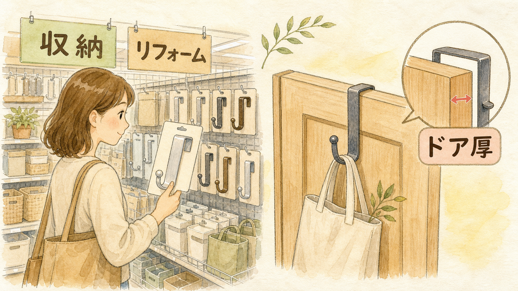 100均ドアフックはリフォーム棚を見るの結論を示す手書き図解