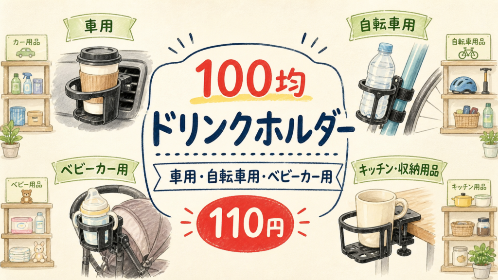 100均のドリンクホルダーはどこに売ってる！車用と自転車用の売り場の結論を示す手書き図解