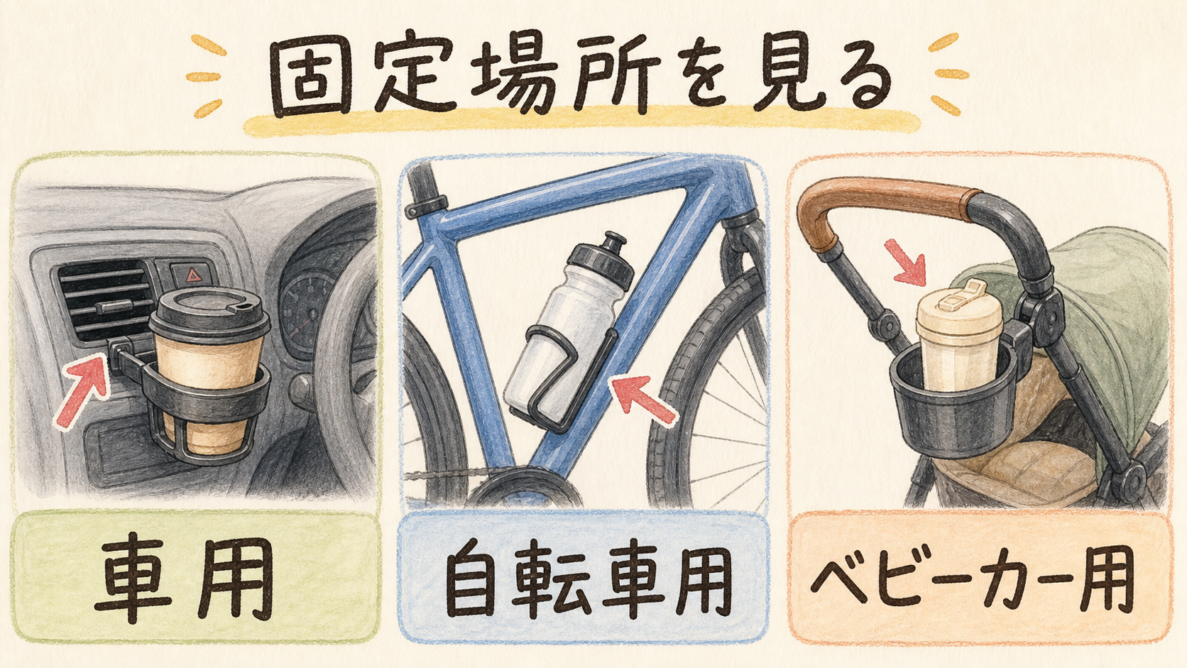 車用と自転車用の違いを用途別に見るの結論を示す手書き図解