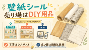 100均の壁紙シールはどこに売ってる！貼る場所別に売り場を調査の結論を示す手書き図解