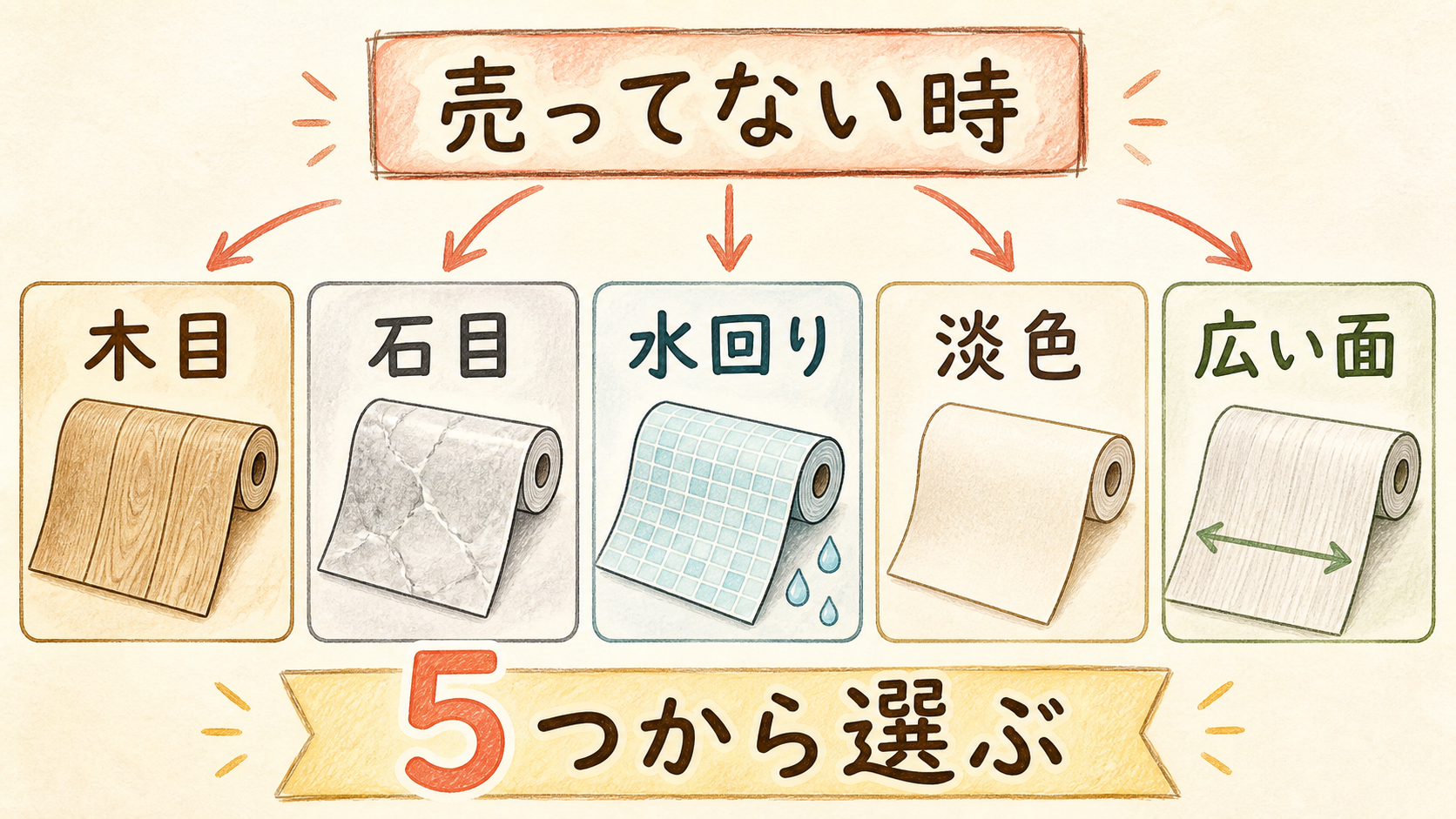 売っていない時は通販候補から選ぶの結論を示す手書き図解