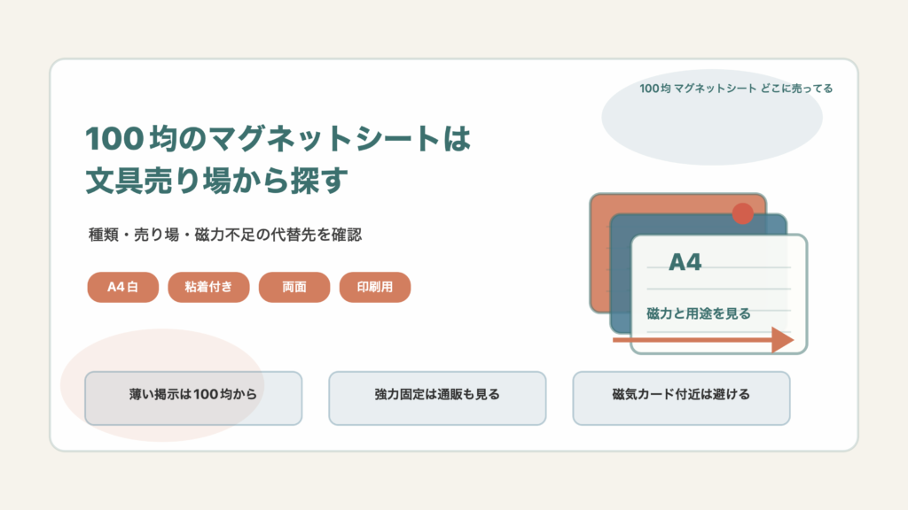 100均のマグネットシートはどこに売ってる！売り場と種類を調査の結論を示す手書き図解