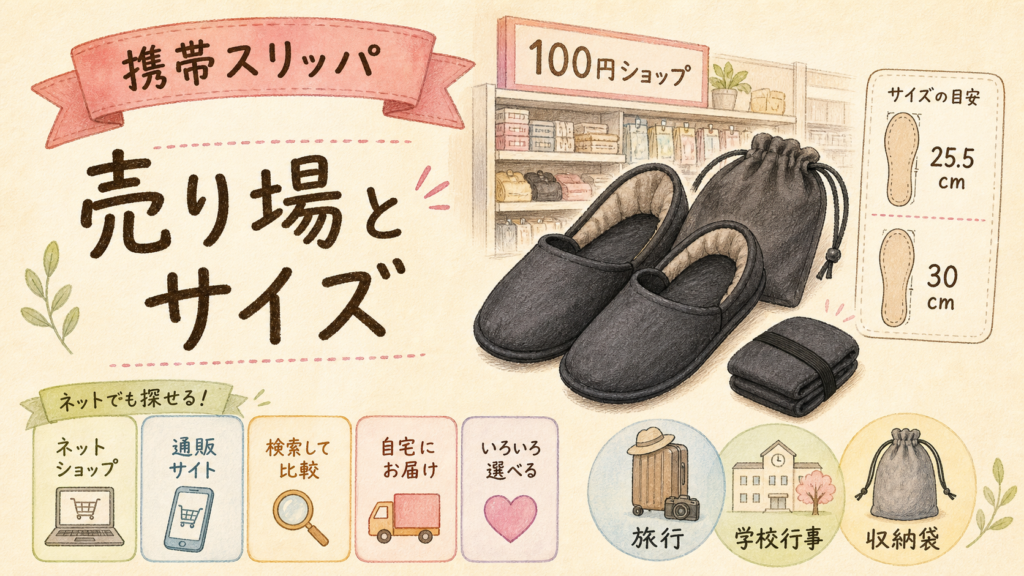 100均携帯スリッパはどこに売ってる！売り場とサイズを徹底確認の結論を示す手書き図解