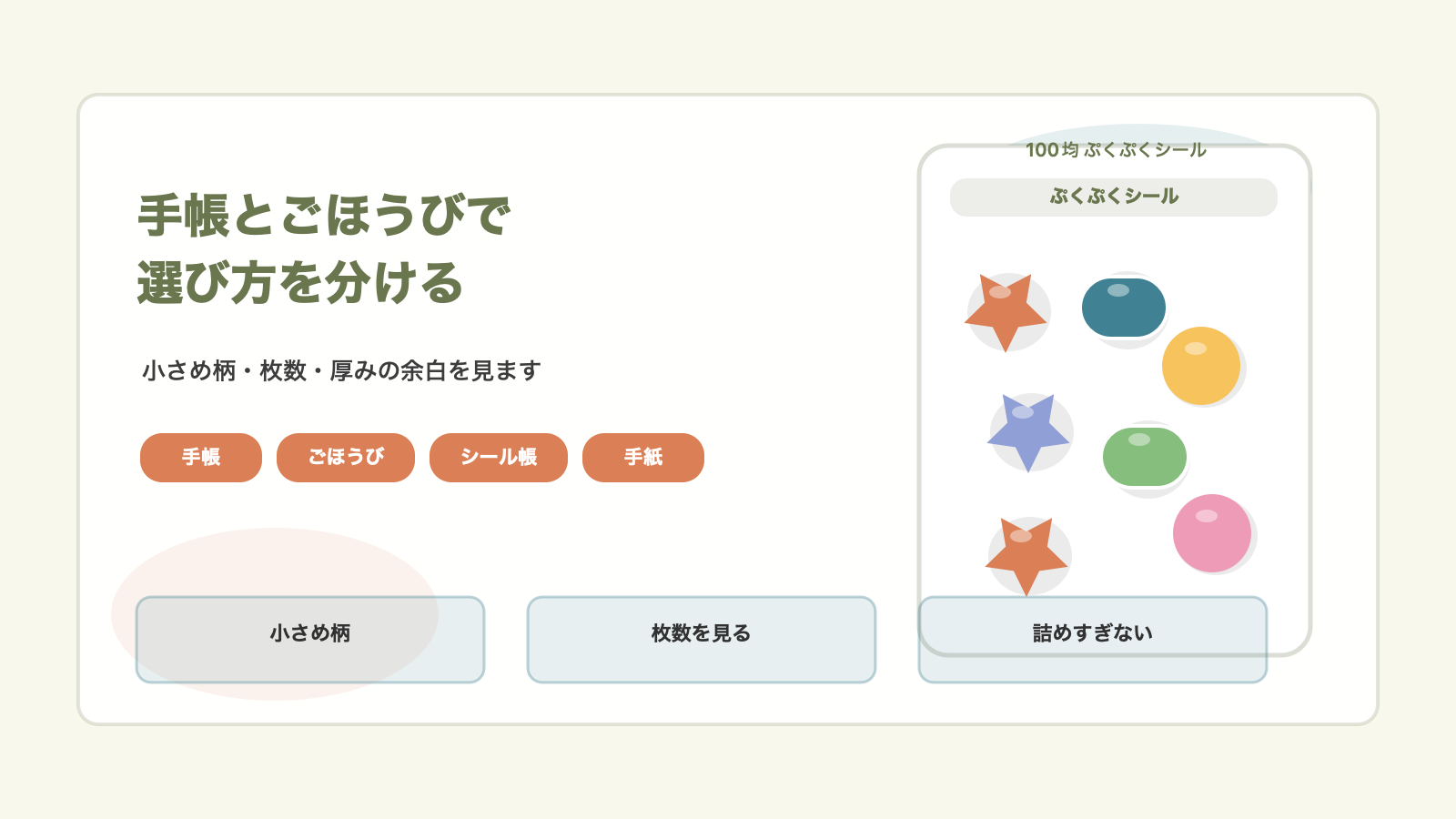 用途は手帳とごほうびで分けますの結論を示す手書き図解
